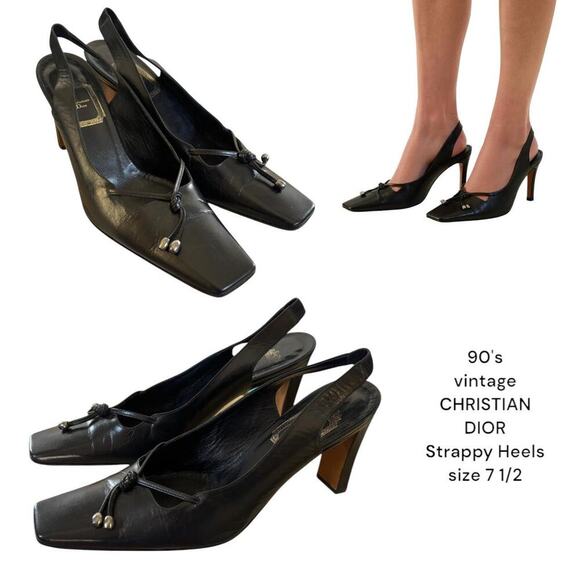 90's vintage authentic Christian Dior black Strappy Heels size 7 1/2. - Picture 1 of 8
